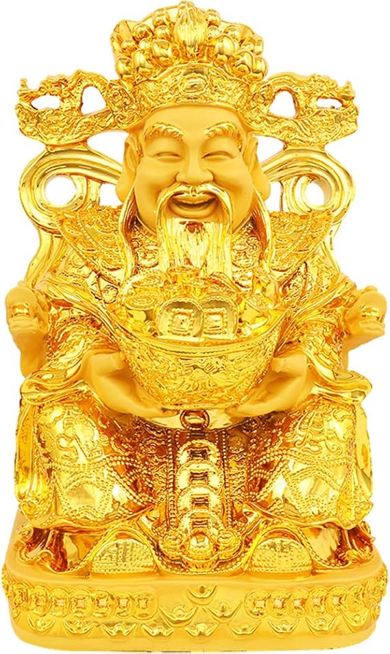 Golden God of Fortune - God of Wealth - Best Chinese Feng Shui Gifts-Feng Shui CAI Shen Statue- Wencaishen- Zhao CAI- Feng Shui Decor- Chinese New Year Gift (11 Inches)