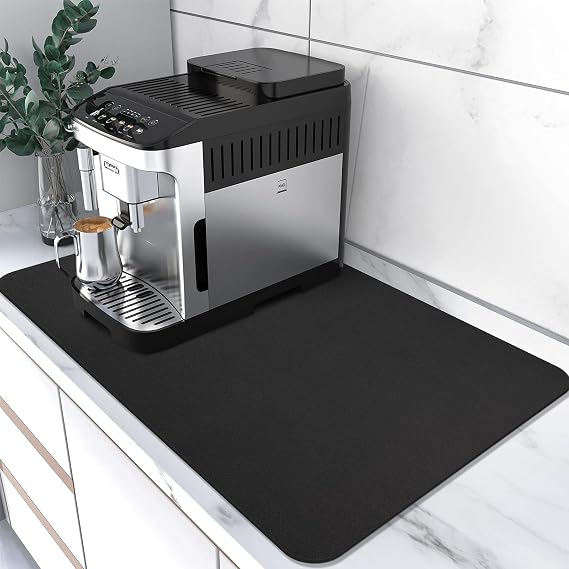 Coffee Mat Super Absorbent Drying Mat Coffee Bar Accessories Match with Waterproof Rubber Backing Fit Under Coffee Maker Coffee Machine (Black, 30×50cm)