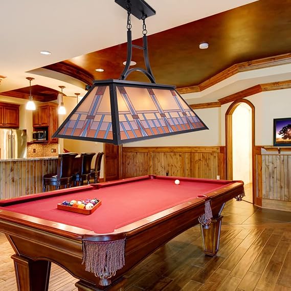 TOCHIC Vintage 3-Light Pool Table Light Pendant with Tiffany-Style Printed Shade for Game Room 7 ft/8 ft/9 Feet Snooker Billiards Light Man Cave Club Kitchen Island Bar Game Dinning Room