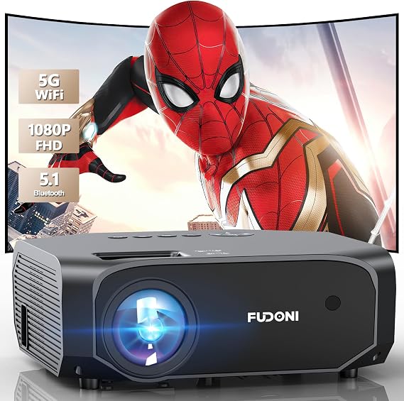 FUDONI Projector, 18000L Projector with 5G WiFi and Bluetooth Native 1080P 4K Support, Outdoor Movie Projector with Screen, Portable Home Theater Projector for iOS/Android/TV Stick (Grey)