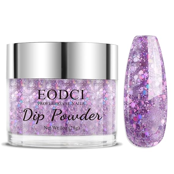EODCI Purple Glitter Dip Powder, 1 Oz/28g Dipping Powder French Nail Art Starter Manicure Salon DIY at Home Glitter Odor-Free and Long-Lasting, No Need Nail Lamp Curing
