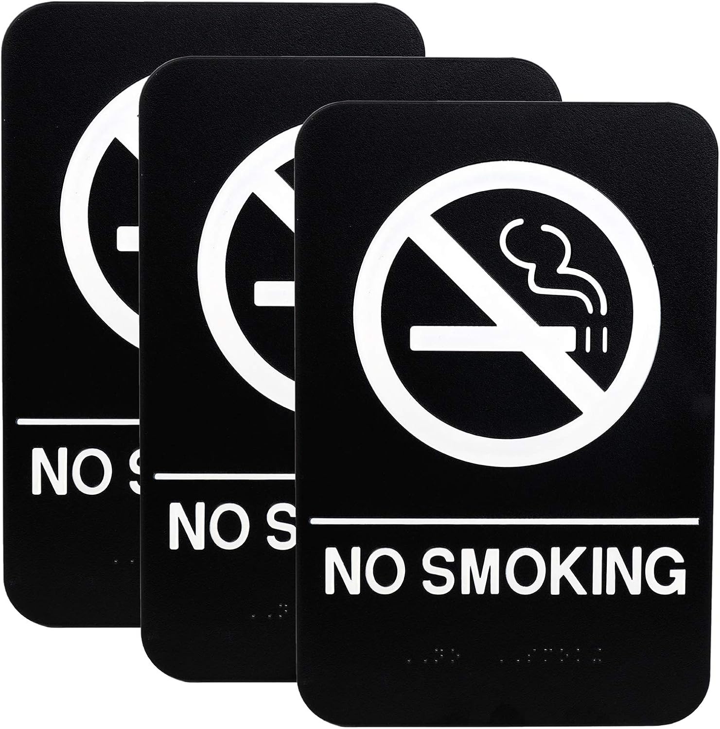 Excello Global Products Plastic Sign: Easy to Mount with Braille ADA Compliant, Great for Business - 6x9, No Smoking - Pack of 3