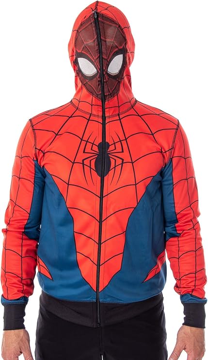 Marvel Men's Spider-Man Hoodie Reversible Costume Spiderman Hooded Jacket Full-Zip Coat with Mesh Face Mask (Medium)