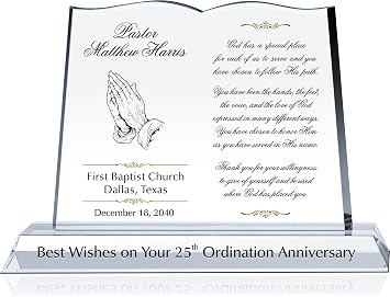 Personalized Crystal Bible Shape Pastor Appreciation Gift Plaque, Customized with Pastor & Church Name, Unique Appreciation for Pastor, Minister, Priest (M - 10")