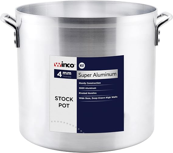 Winco USA Super Aluminum Stock Pot, Heavy Weight, 24 Quart, Aluminum, Metallic