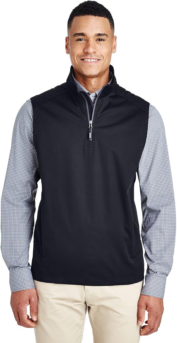 Core 365 Men's Techno Lite Three-Layer Knit Tech-Shell Quarter-Zip Vest (Black, M)
