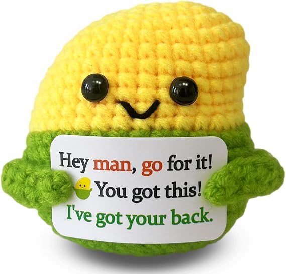 MHRYEZ Gifts for Men Him, Handmade Crochet Positive Mango Funny Birthday Gift for Boyfriend Husband Father Grandpa Uncle Brother Friend Coworkers, You Got This Desk Decor, Easter Basket Stuffers