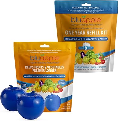Bluapple Produce Saver Ethylene Gas Absorber - Fresh Fruit & Vegetable Storage for Refrigerator, Kitchen Must Haves, Produce Keeper, Fruit Saver, Each Packet Lasts 3 Months, BPA Free - 15-Month Bundle