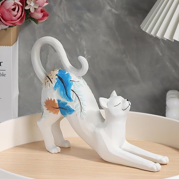 DESHINTKE Cat Stretching Resin Statue, Gifts for Cat Lover, Resin Cat Figurine Sculpture Home Decor
