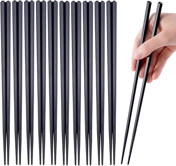 10 Pairs Reusable Fiberglass Chopsticks Non-Slip, Dishwasher Safe, 9.63inch | Black Chopsticks, Food-safe and BPA-free, No metallic aftertaste, No wood splinters, Sturdy, Textured tips for Sushi Ramen
