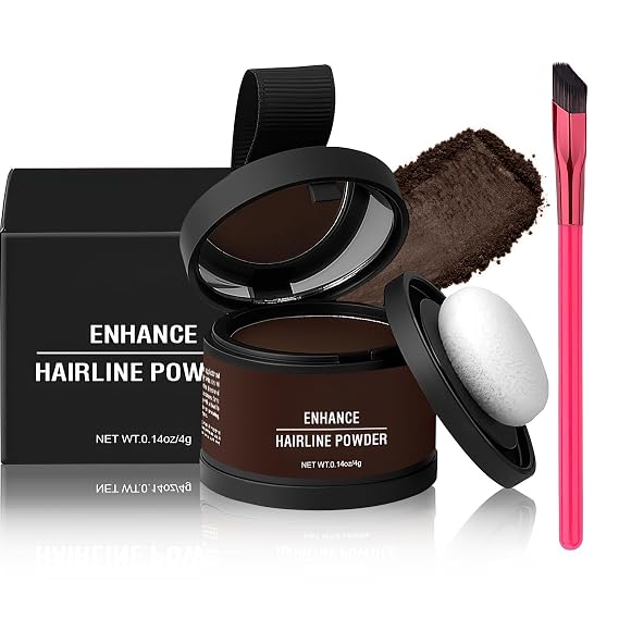 Veroni Hairline Powder - Instantly Conceals Hair Roots, Gray Coverage, with Hairline Brush and Topper for Enhanced Hair Density (Dark Brown)