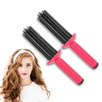 Hair Fluffy Portable 17-Teeth Curly Hair Styler Tool, 2-in-1 Anti-Slip Brush and Wand for Salon-Quality Curls