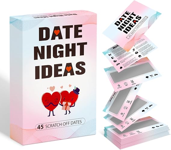 BleSky 45 Date Night Ideas Scratch Off Cards for Couple Games Romantic Couple Gifts for Him Her Valentines Day Gifts Christmas Stocking Stuffers White Elephant