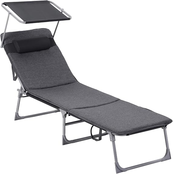 SONGMICS Sun Lounger, Folding Deck Chair, 76 x 20.9 x 12.8 Inches