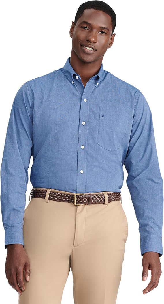 Izod Mens Button Down Long Sleeve Stretch Performance Solid Shirt