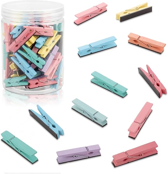 Ctosree 48 Pcs Classroom Magnetic Wooden Clips for Whiteboard Teacher Supplies Magnets Clip Classroom Must Haves Bulletin Board Decor Artwork Small Clothespins for Teaching Fridge Office(Pastel)