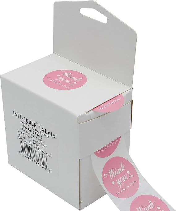 2.0 inch Round Pink | Thank You for Your Purchases | Stickers -500 Labels Per Roll Easy Peel Dispenser Box.
