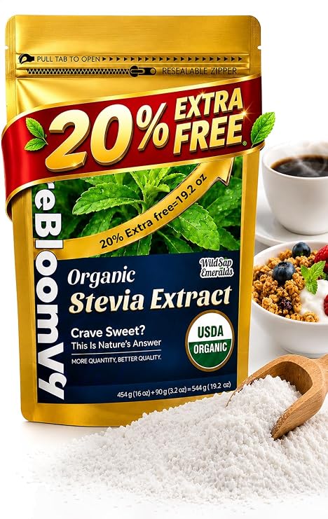 Organic Stevia Powder 1.19lb Pure Sweetener for Keto Coffee Baking