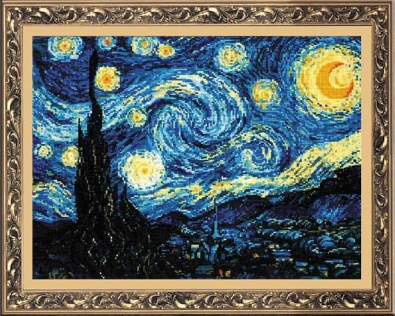 RIOLIS 1088 - Starry Night After Van Gogh's Painting - Counted Cross Stitch 15.75" x 11.75" Zweigart 14ct. White AIDA 26 Colors