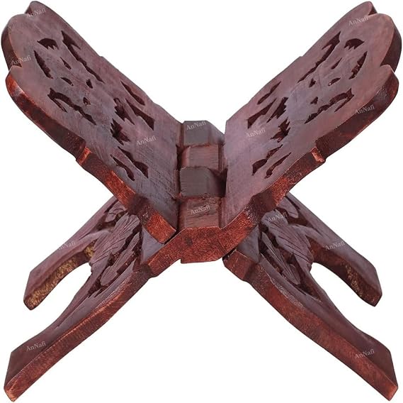 AnNafi Wooden Book Holder Stand | Rehel/Rehal For Quran Geeta Bible | Indian Book Holders For Reading Hands Free For Desk Carved Antique | Holy Book Stand Prayer/Pooja Wood Islam Decor Handmade Gifts