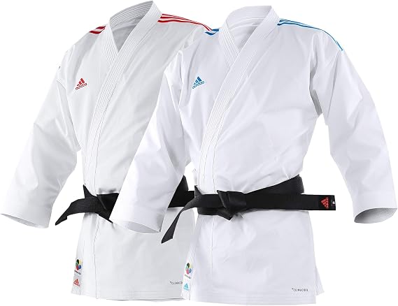 adidas Karate Gi Adult Suit WKF Approved 4.5oz Uniform Kumite AdiLight Blue Red Stripes