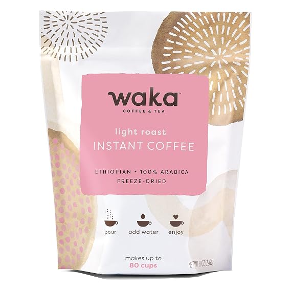 Waka Instant Coffee, Light Roast - 100% Arabica Beans, Freeze Dried Granules, No Sugar or Additives - Bulk Bag for Quick Hot and Iced Coffees, Up to 80 Cups (8oz)