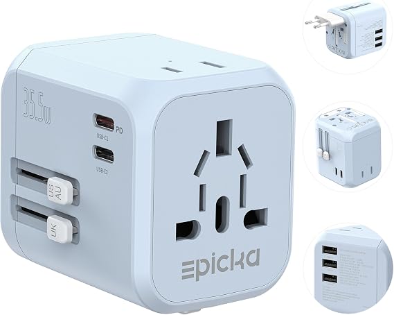 EPICKA PD 35W Universal Travel Adapter, 2AC/2USB-C/3USB-A