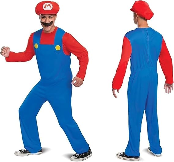 Disguise mens Mario Costume, Official Nintendo Super Mario Bros Adult Costume With Hat and Mustache