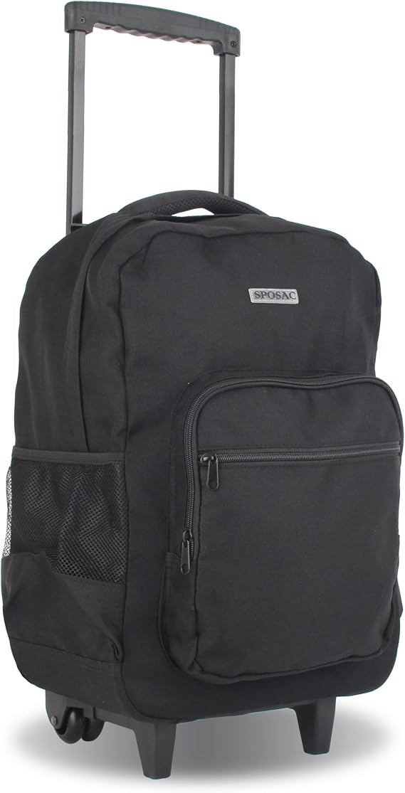 Rolling Backpack for Women. Kids Roller Bag with Wheels. Wheeled Carry-On Luggage, Black
