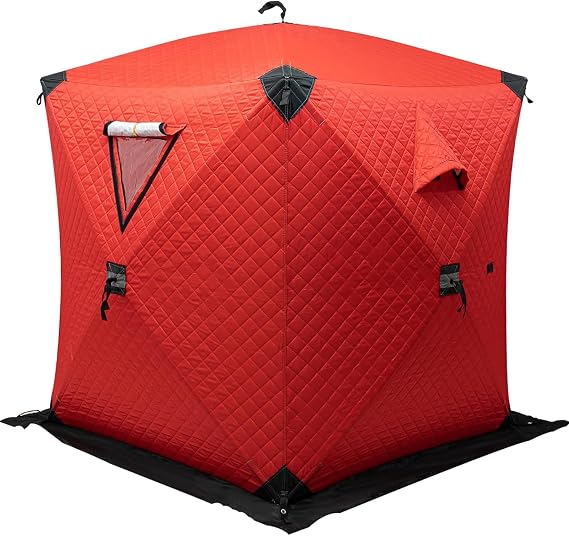 Insulated Ice Fishing Shelters with Thickened Ice Pad,Pop-Up Portable Ice Fishing Tent 3-6 Person Angler Thermal Hub Shelter Tent for Outdoor Ice Fishing with Carrying Bag