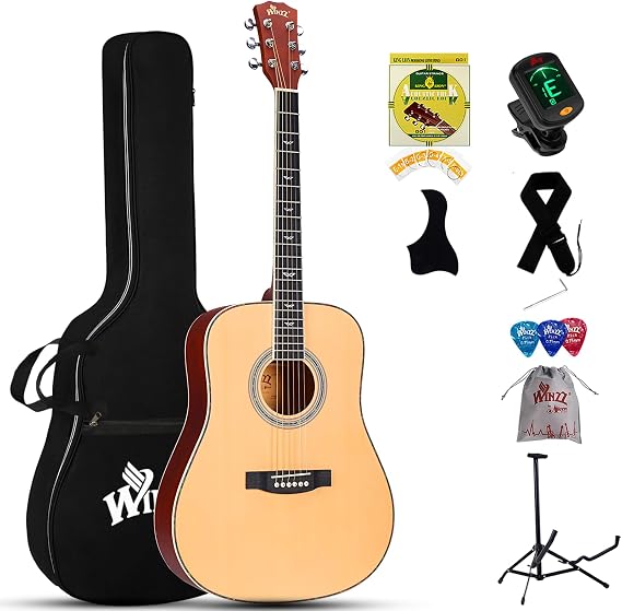 Winzz Acoustic Guitars Full Size, 4/4 Folk Guitar for Beginners Adults, Acoustic Steel-string Guitar (natural)