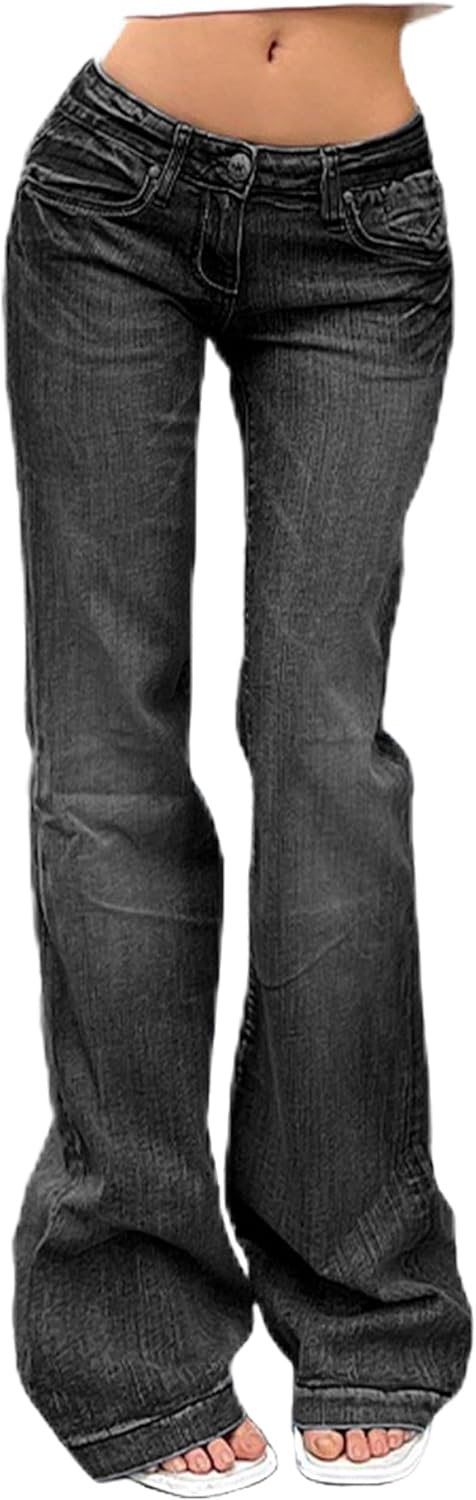 EMMIOL Womens Flare Jeans Y2K 90s Bootcut Low Rise Vintage Pants Denim Pants Bell Bottoms