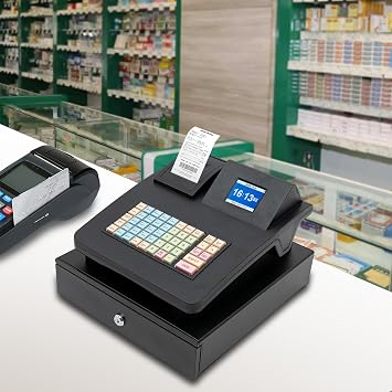 Electronic Cash Register Pos System 48 Keys Commercial Cash Register, Supermarket Bar Retail Shop with Drawer, Supermarkets, Clothing Stores, Small Ticket Printers(Black)
