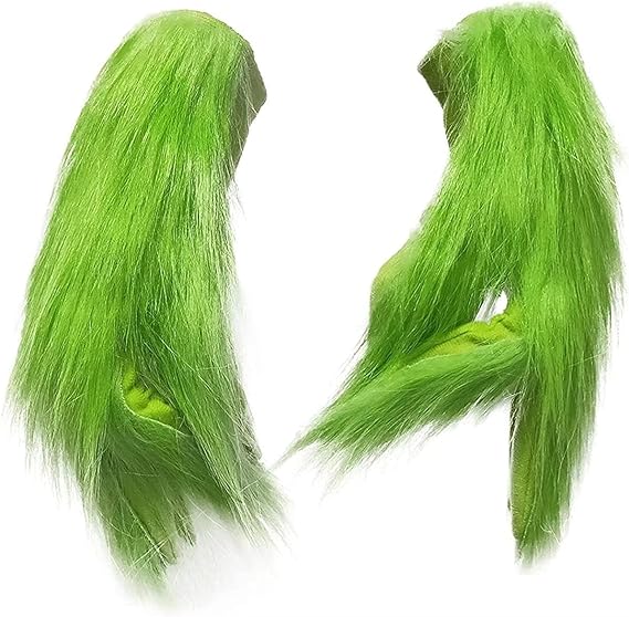 Christmas Gloves Green Furry Hand Gloves for Adult Halloween Cosplay Costume Accessories