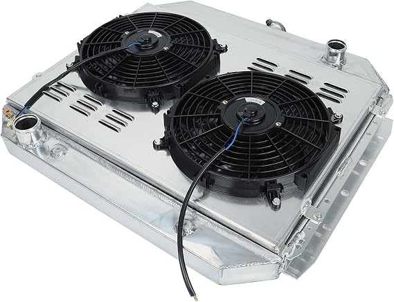AA5052 Full Aluminum 3 Row Radiator+12" Shroud Fan+Thermostat Relay Kit Compatible with 1966-1979 F-o-r-d F100 F150 F250 F-350 B-ronco V8 AT/MT