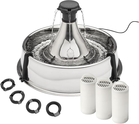 PetSafe Drinkwell Stainless 360 Multi-Pet Fountain, 128oz, 3 Filters Incl.