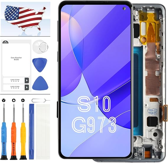 TFT Screen Replacement for Samsung Galaxy S10 SM-G973F SM-G973U SM-G973W SM-G9730 LCD Display Touch Screen Panel Digitizer Glass Full Assembly Repair Parts Kit (Black with Frame,No Fingerprint)