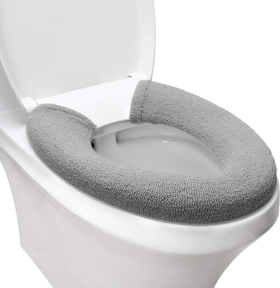 Toilet Seat Cover with Snaps Fixed,Thick Warmer,Machine Washable(grey)