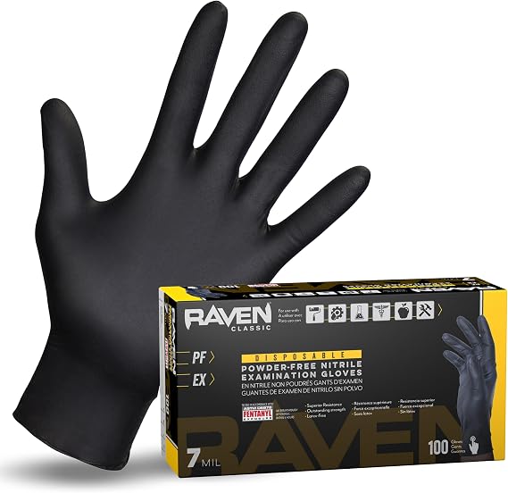 Raven SAS66518 SAS Safety Powder Free Examination Black Nitrile Gloves - 7 Mil Large