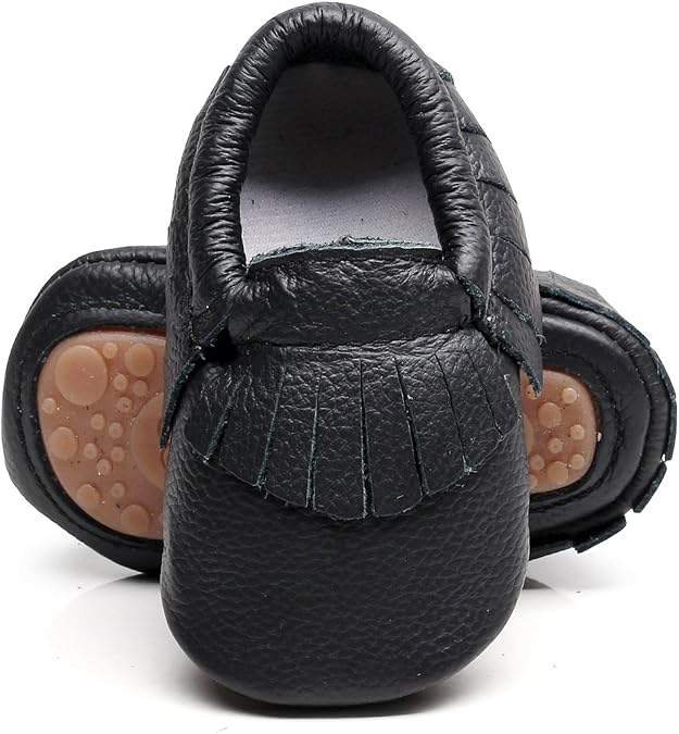 HONGTEYA Leather Baby Moccasins Hard Soled Tassel Crib Toddler Shoes for Boys and Girls...