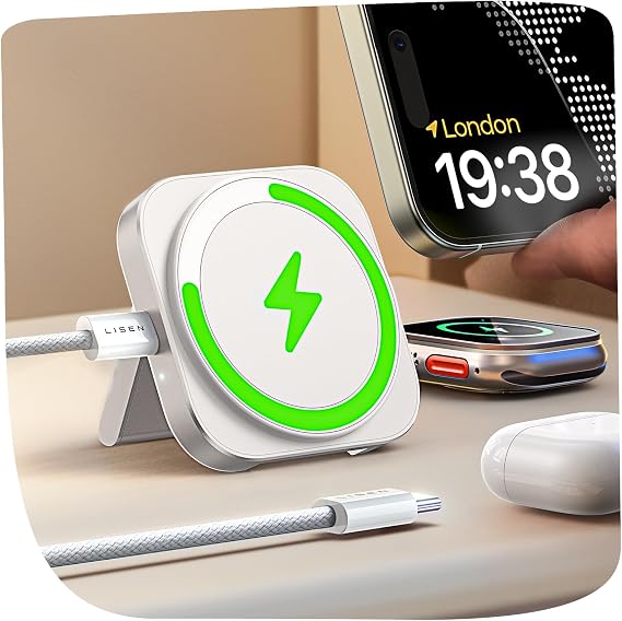 LISEN for Magsafe Charger Stand for Apple,Travel Charger for iPhone 16 Pro Charging Station Pad,Magnetic Wireless Charger for iPhone and Watch Airpods Travel Magsafe Accessories Fit iPhone 16-12,White