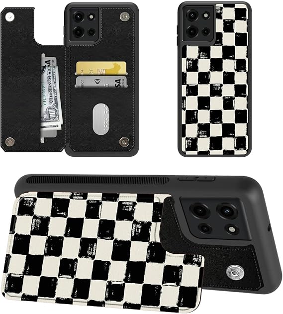 Black and White Checkerboard for Moto G 5G 2025 Wallet Case with Card Holder, RFID Blocking Flip Soft PU Leather Kickstand Magnetic Closure Slim Purse Phone Case for Moto G 5G 2025