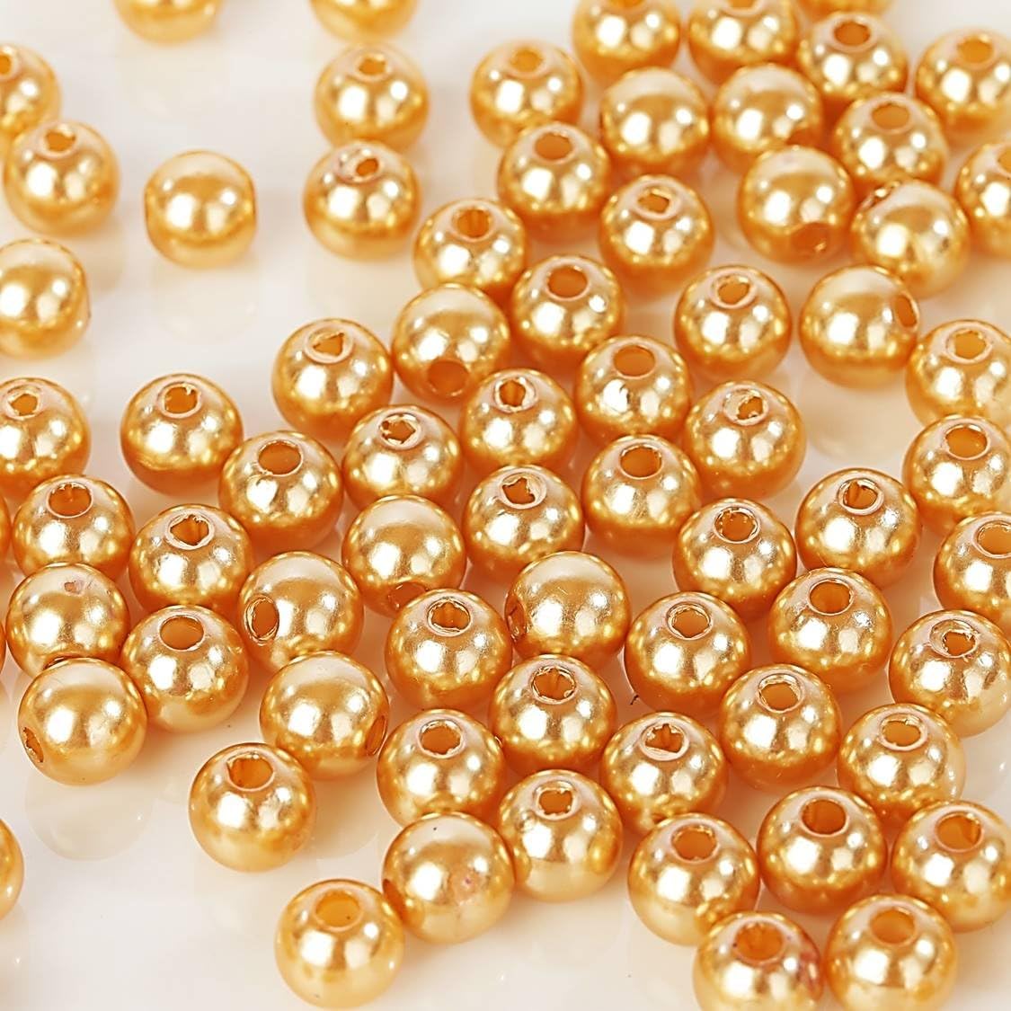Pearl Create Color Pearl Beads 0.3 inch 8 mm 100 Pieces Double-Hole Resin Bead Parts Piercing Parts Champagne Gold