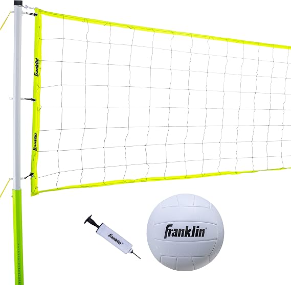 Franklin Sports Advanced Volleyball Set | Full-Size Backyard + Park Setup, Includes Poles + Ground Stakes, Court Marking Kit for Boundary Lines, Ages 8 and Up