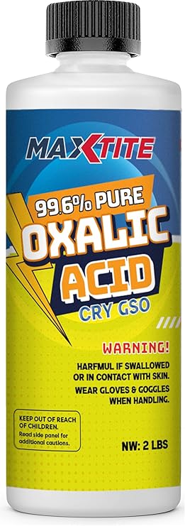 MAXTITE Oxalic Acid (2 lbs) 99.6% Pure - Metal & Wood Cleaning and Bleaching, Rust Removal (C2H2O4) - HDPE container w/ Resealable Child Resistant Cap
