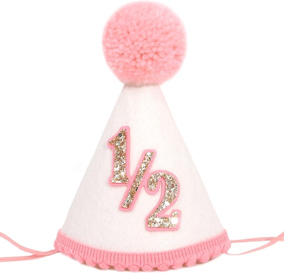 WAOUH Girls Half Birthday Cone Hat - Six Months Baby Shower Crown, Pink 1/2 Birthday Cake Smash Crown