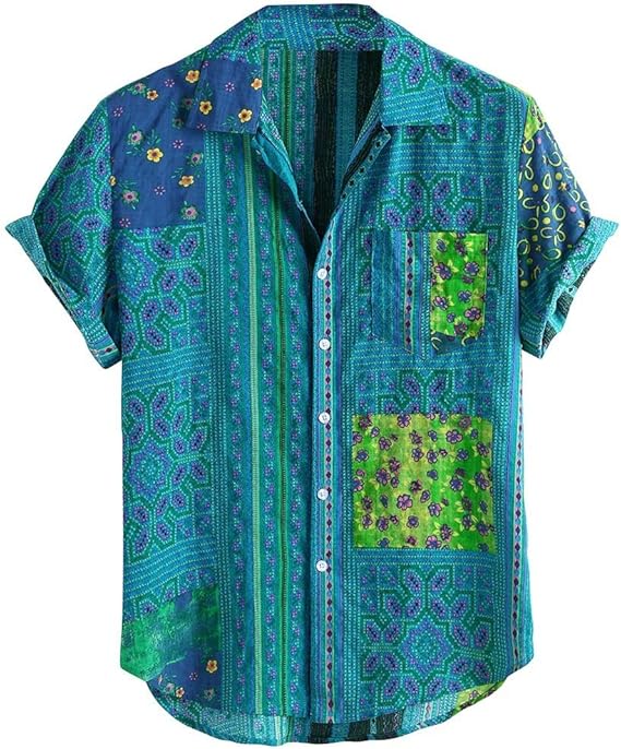 LCMTWX Mens Short Sleeve Button Down Shirts Mens Fashion and Leisure Color Matching Lapel Button Half Short Sleeve Shirts