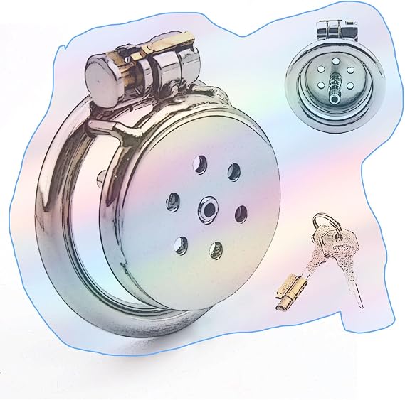 2 Size Men's Stainless Steel Flat Hole Protective Cage Ventilated Cage, Equipped with Metal Tubes and Hoses-USLZA010 (Silver-Metal Tube:B, Small cage+40mm Ring) | premium stainless steel, comfortable, invisible wear, round holes for breathability