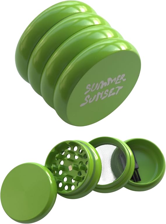 Ceramic Non-Stick Cloud Wavy Green Grinder 4 Part Metal Herb Grinder for Spices with Pollen Scraper and Micron Screen 55mm