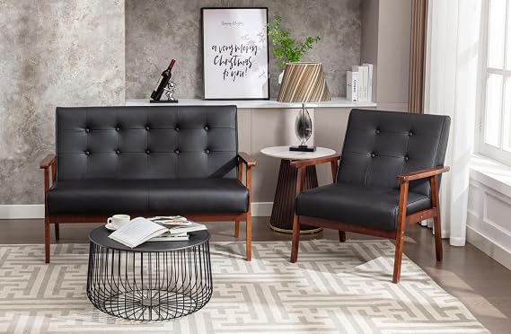 JIASTING Wooden Loveseat Sofa and Accent Chair Set, Office